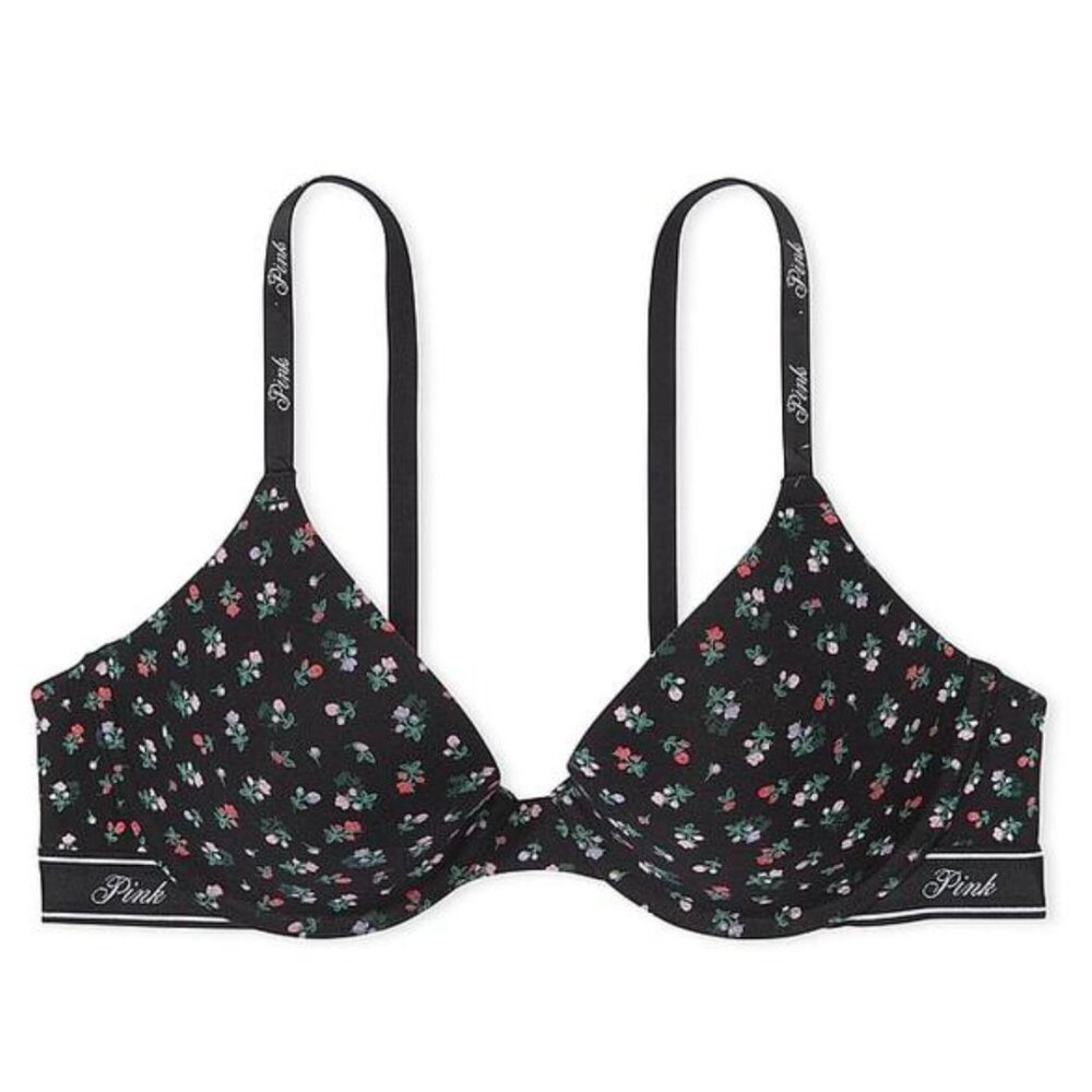 VS PINK Wear Everywhere Lightly Lined T-shirt bra - floral print -38B - 11241739